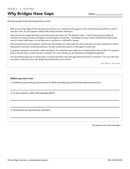 Grade 4 and 5 reading passage