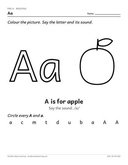 Pre-K worksheet: A is for apple